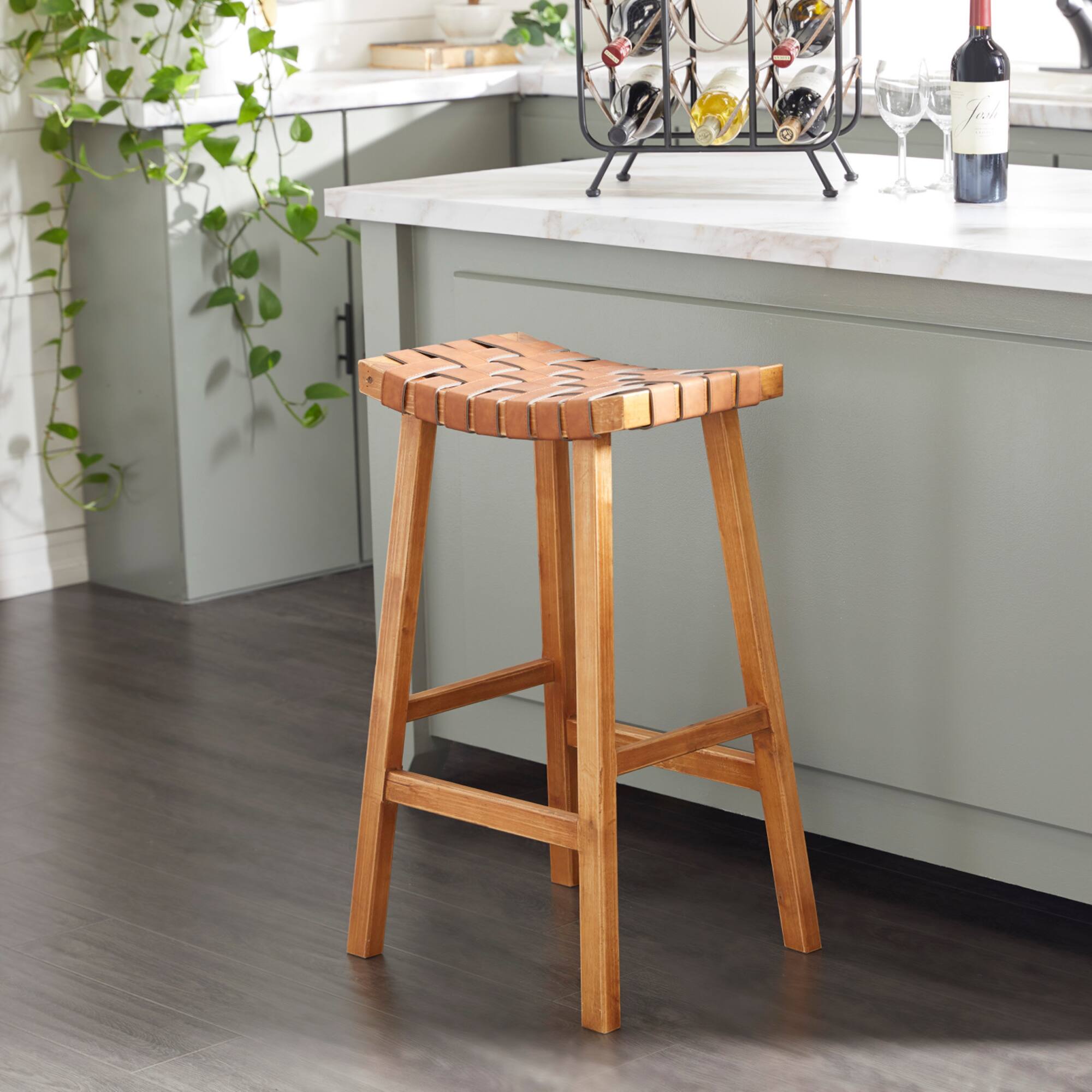 Brown Wood Rustic Bar Stool 30" x 18" x 11"